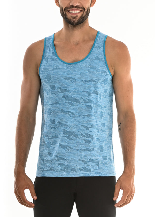 AQUA CAMO JACQUARD MESH PERFORMANCE TANK TOP ST-260