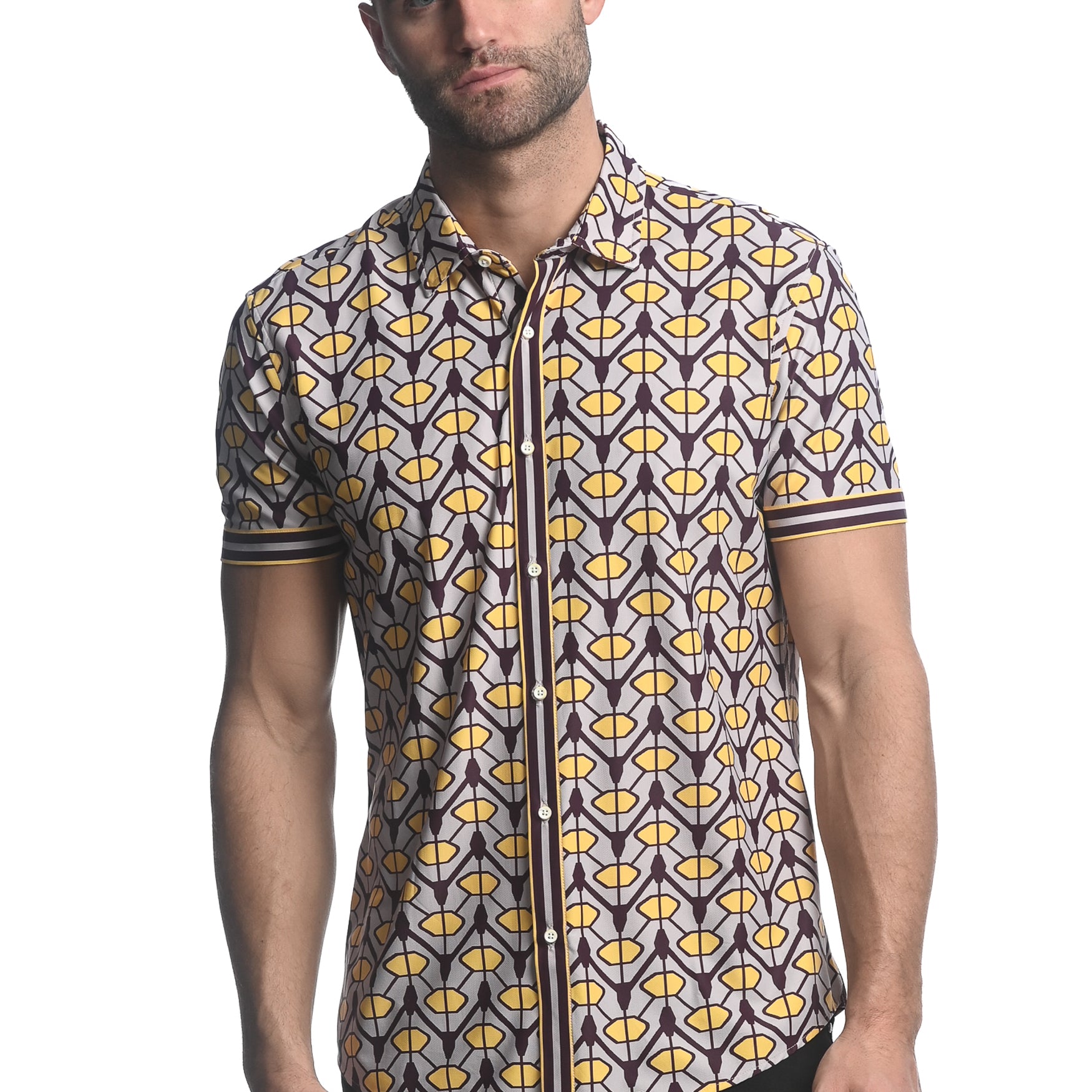 LAVENDER/ GOLD CHEVRON PRINTED SHORT SLEEVE PERFORMANCE SHIRT ST-26002