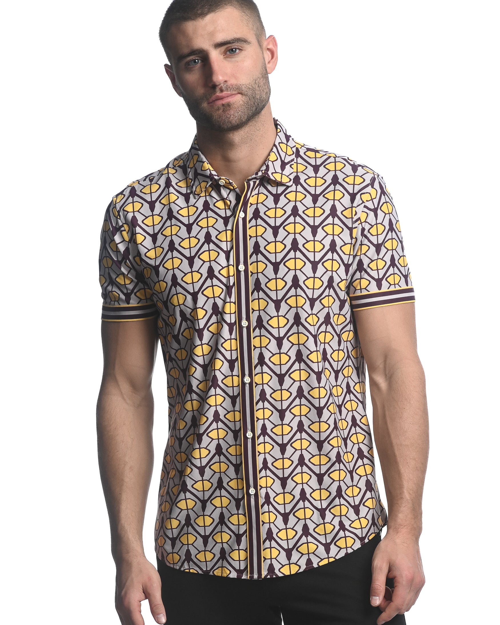 LAVENDER/ GOLD CHEVRON PRINTED SHORT SLEEVE PERFORMANCE SHIRT ST-26002
