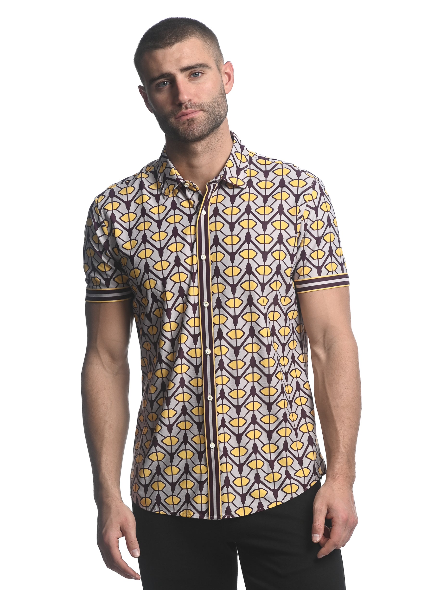 LAVENDER/ GOLD CHEVRON PRINTED SHORT SLEEVE PERFORMANCE SHIRT ST-26002