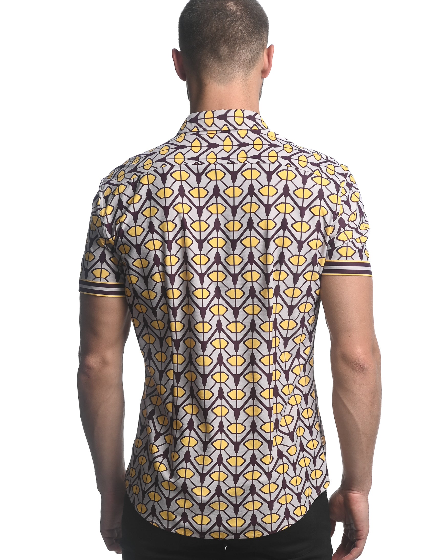LAVENDER/ GOLD CHEVRON PRINTED SHORT SLEEVE PERFORMANCE SHIRT ST-26002