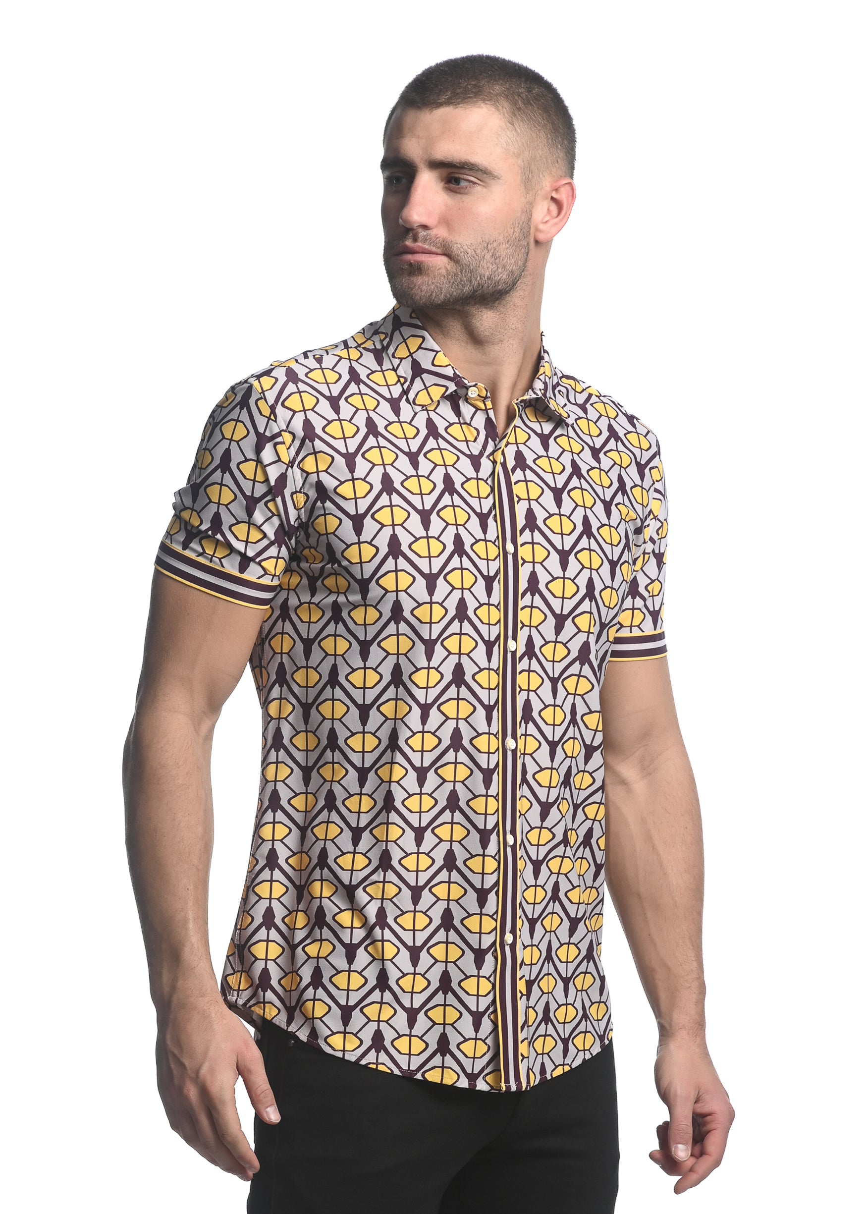 LAVENDER/ GOLD CHEVRON PRINTED SHORT SLEEVE PERFORMANCE SHIRT ST-26002