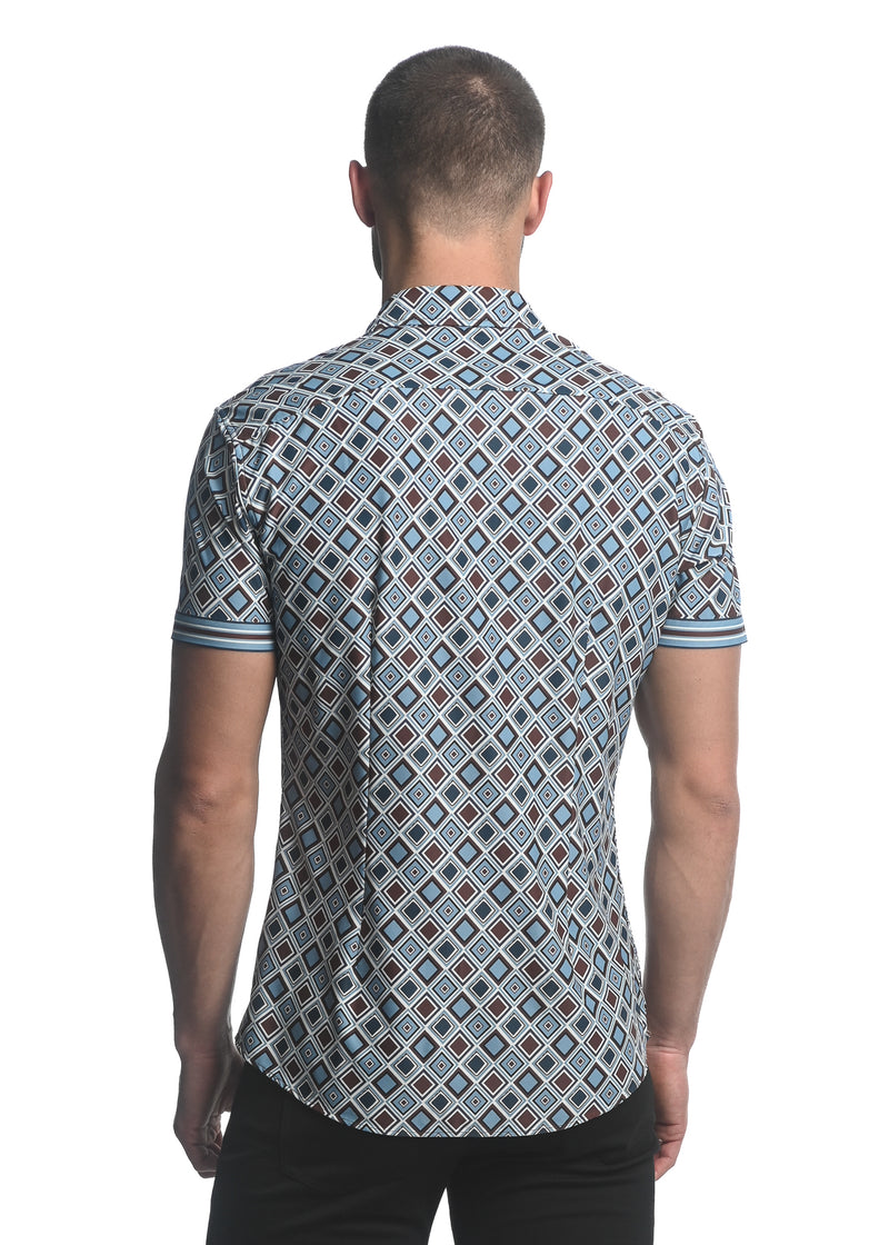 BLUE/ BROWN DIAMONDS PRINTED SHORT SLEEVE PERFORMANCE SHIRT ST-26004
