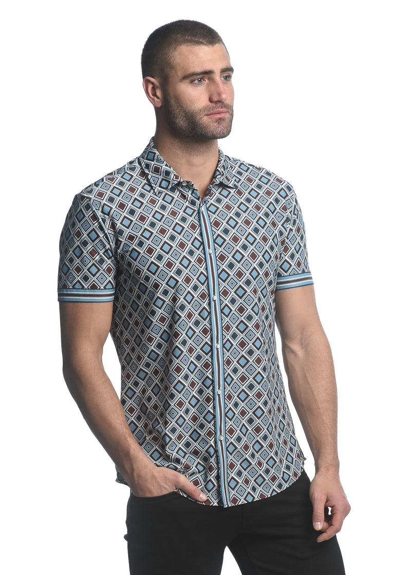 BLUE/ BROWN DIAMONDS PRINTED SHORT SLEEVE PERFORMANCE SHIRT ST-26004