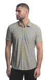 GREY/ YELLOW 3D SQUARES PRINTED SHORT SLEEVE PERFORMANCE SHIRT ST-26005