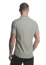 GREY/ YELLOW 3D SQUARES PRINTED SHORT SLEEVE PERFORMANCE SHIRT ST-26005