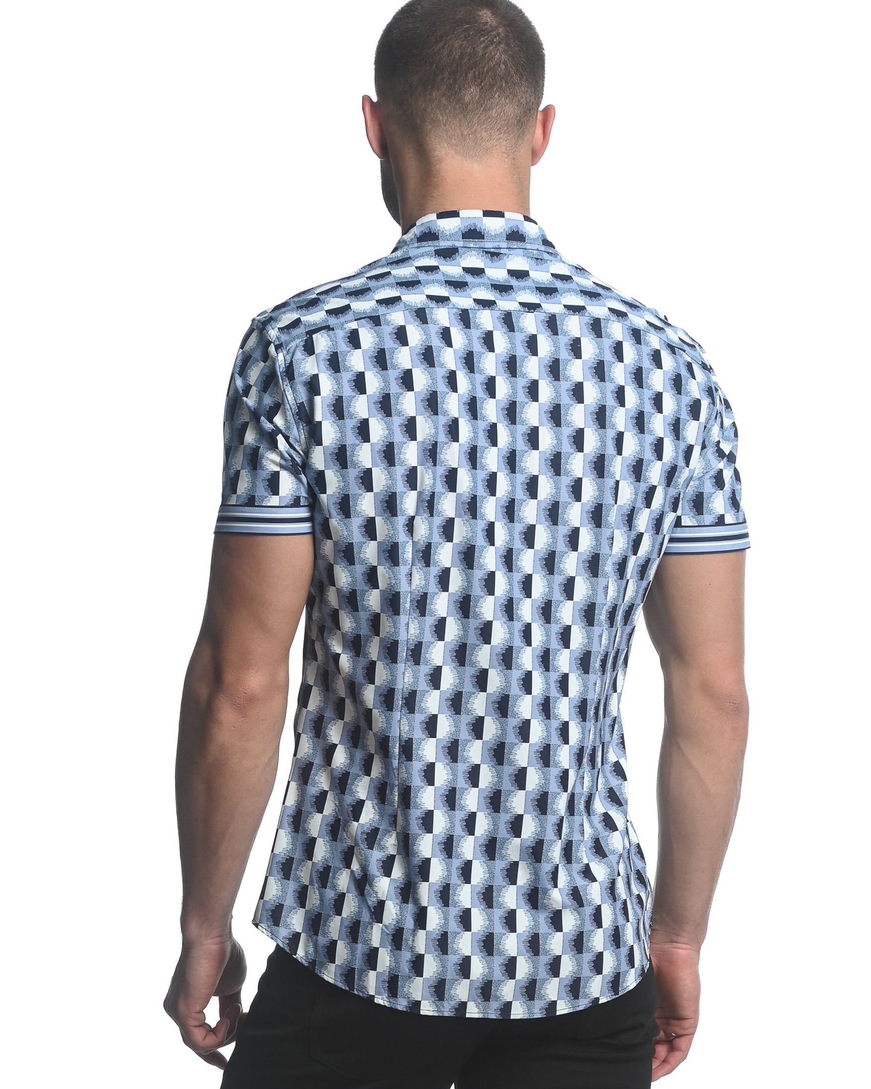 NAVY/ SLATE FAST CIRCLES PRINTED SHORT SLEEVE PERFORMANCE SHIRT ST-26006