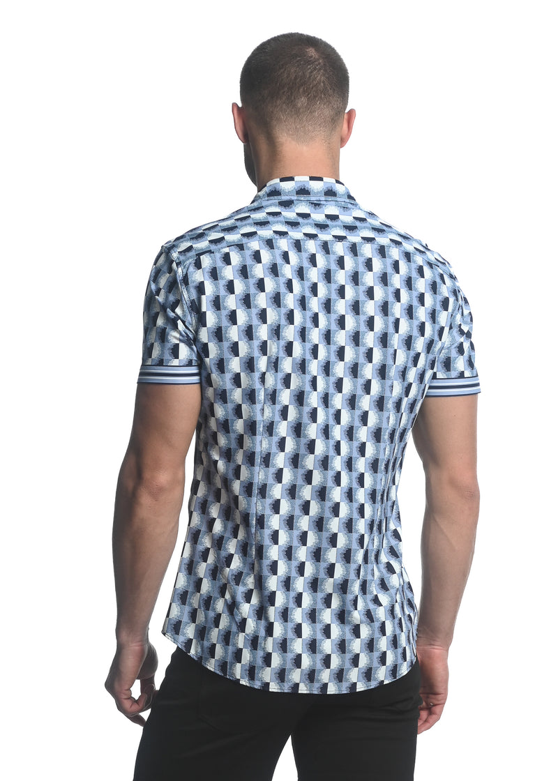 NAVY/ SLATE FAST CIRCLES PRINTED SHORT SLEEVE PERFORMANCE SHIRT ST-26006