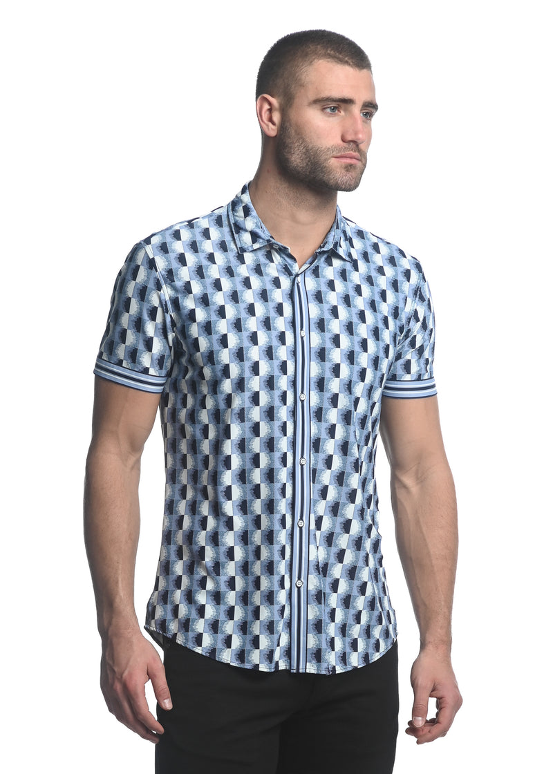 NAVY/ SLATE FAST CIRCLES PRINTED SHORT SLEEVE PERFORMANCE SHIRT ST-26006
