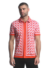 CORAL/ BLUSH STAR CLOVERS PRINTED JERSEY KNIT BORDER SHORT SLEEVE SHIRT ST-26011