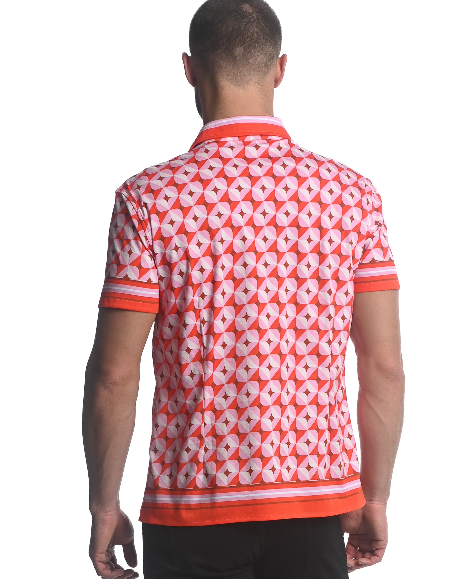 CORAL/ BLUSH STAR CLOVERS PRINTED JERSEY KNIT BORDER SHORT SLEEVE SHIRT ST-26011