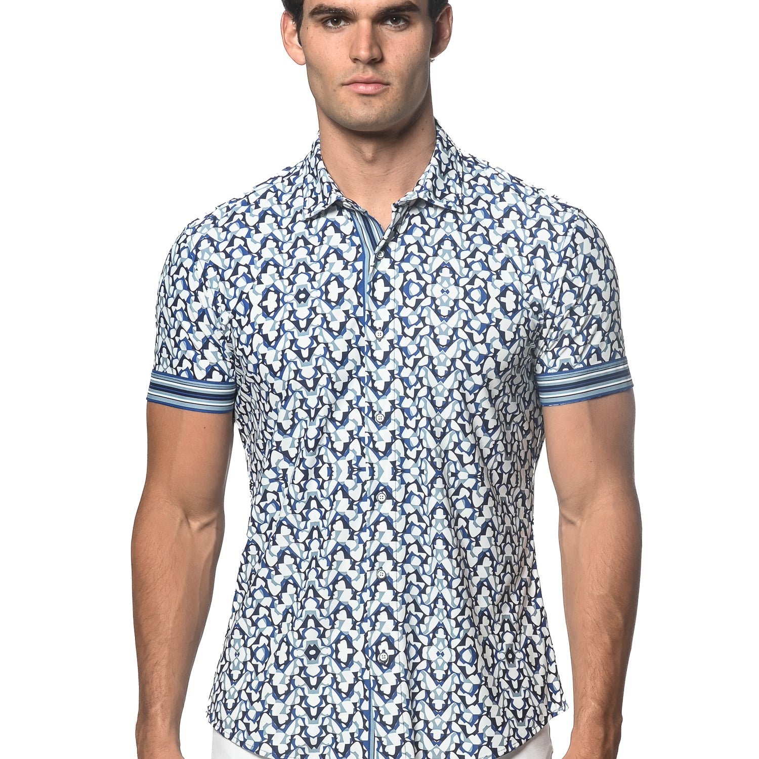 BLUE/WHITE WINGS PRINTED SHORT SLEEVE PERFORMANCE SHIRT ST-26013