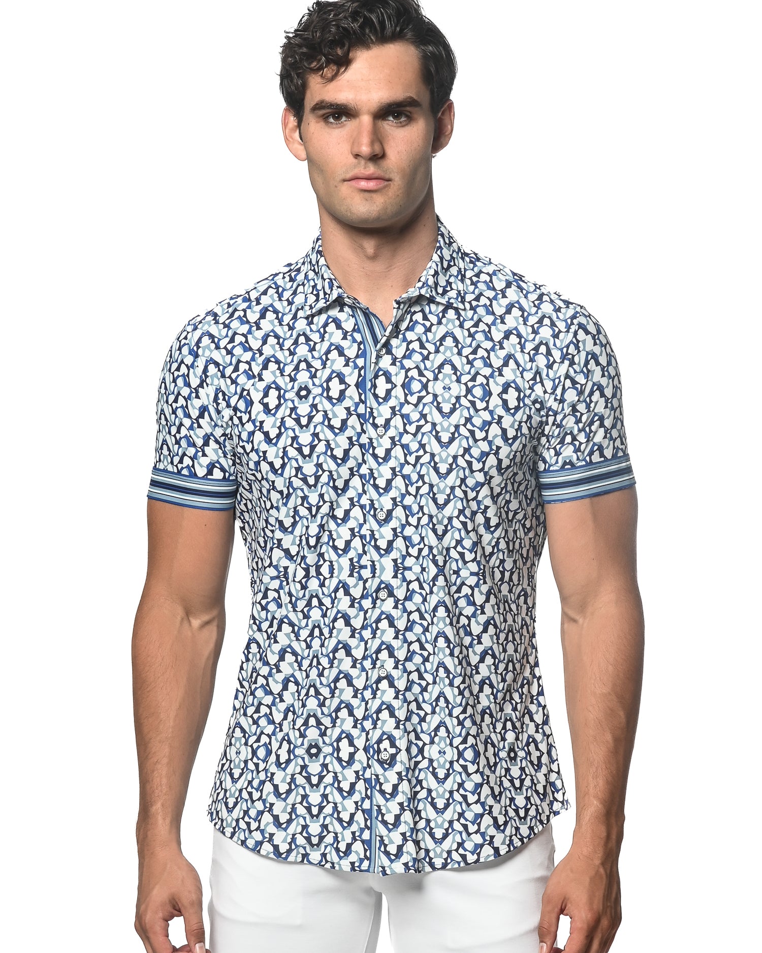 BLUE/WHITE WINGS PRINTED SHORT SLEEVE PERFORMANCE SHIRT ST-26013