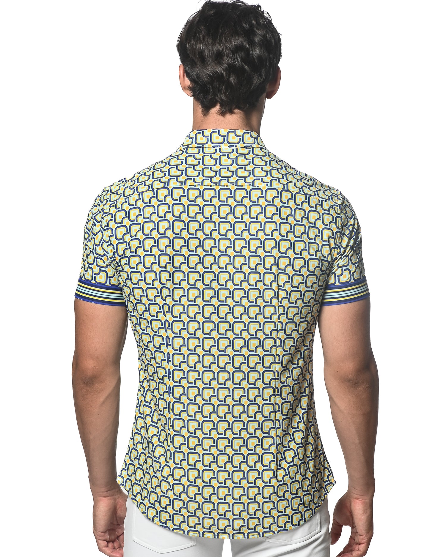 ARCTIC/NAVY RETRO SQUARES PRINTED SHORT SLEEVE PERFORMANCE SHIRT ST-26014