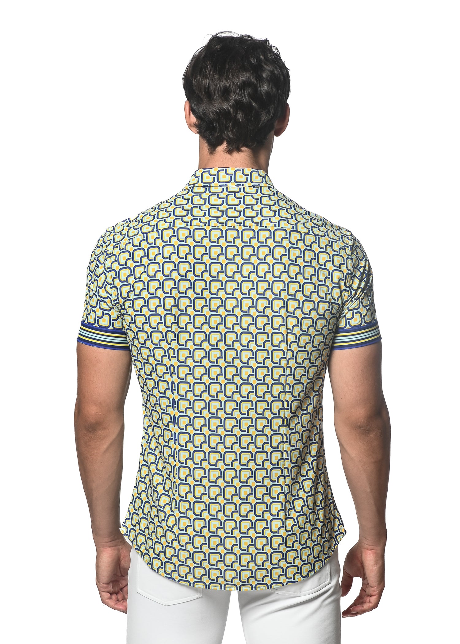 ARCTIC/NAVY RETRO SQUARES PRINTED SHORT SLEEVE PERFORMANCE SHIRT ST-26014
