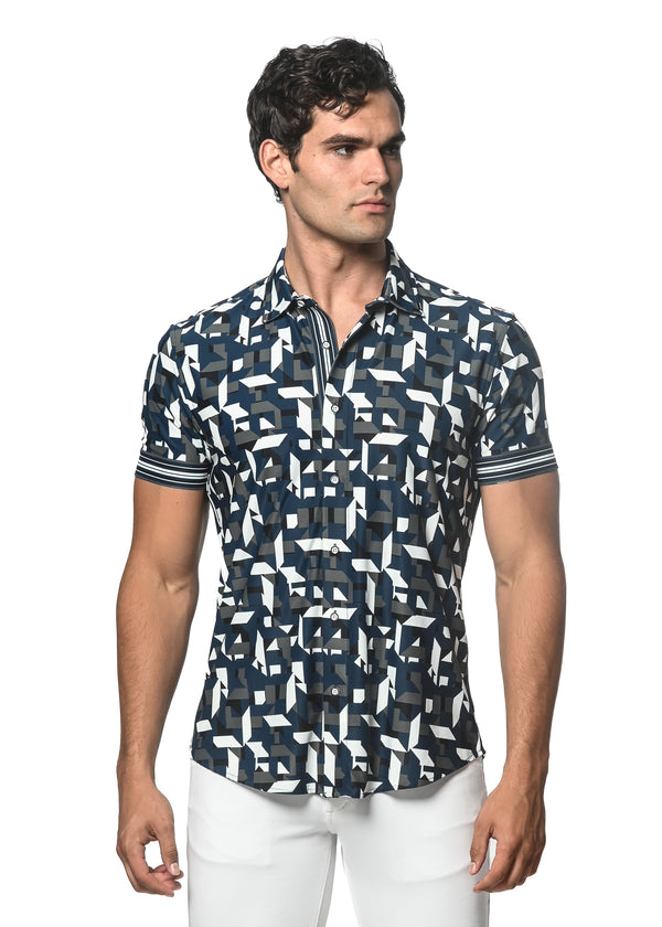 HARBOR BLUE/GREY ANGLES PRINTED SHORT SLEEVE PERFORMANCE SHIRT ST-26015