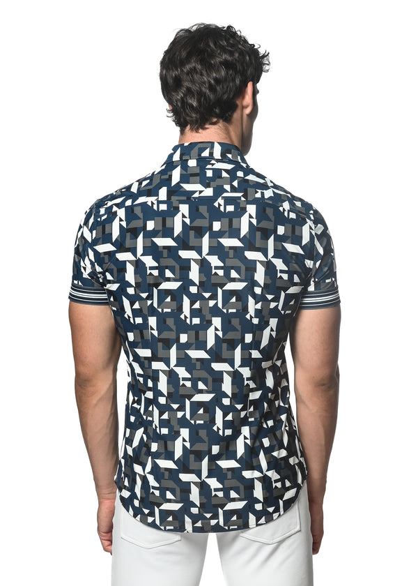 HARBOR BLUE/GREY ANGLES PRINTED SHORT SLEEVE PERFORMANCE SHIRT ST-26015