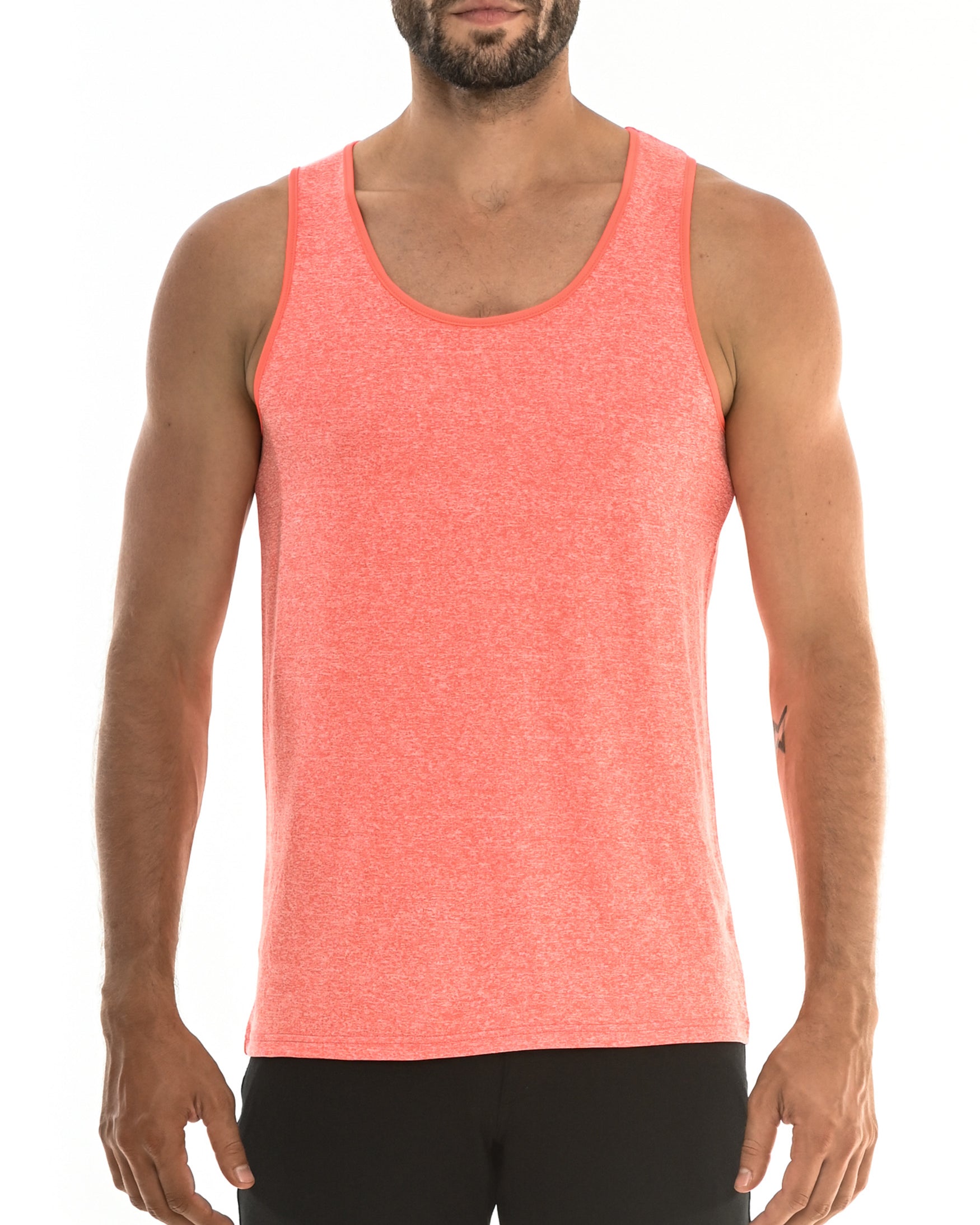 BRIGHT ORANGE SPACE DYE MESH PERFORMANCE TANK TOP ST-261