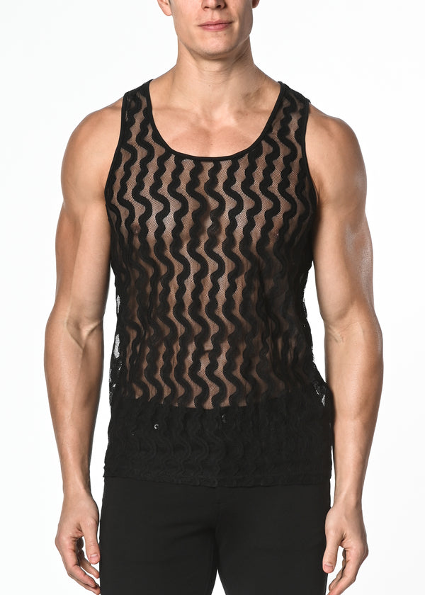 BLACK WAVE STRETCH GOSSAMER LACE TANK TOP ST-266