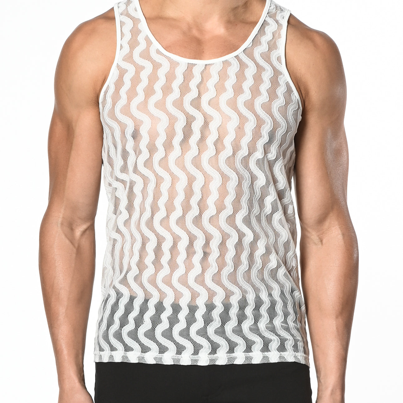 WHITE WAVE STRETCH GOSSAMER LACE TANK TOP ST-266