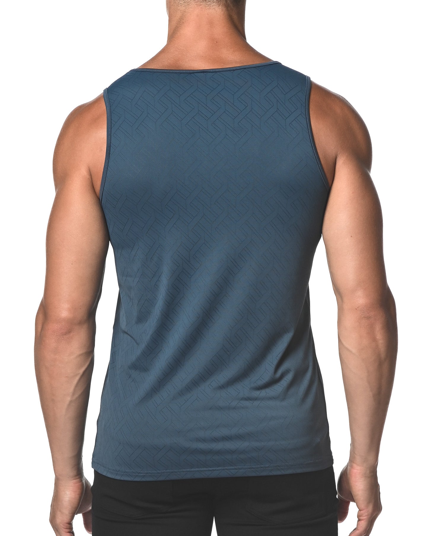TURQUOISE ANGLES TEXTURED MESH STRETCH PERFORMANCE TANK TOP  ST-274
