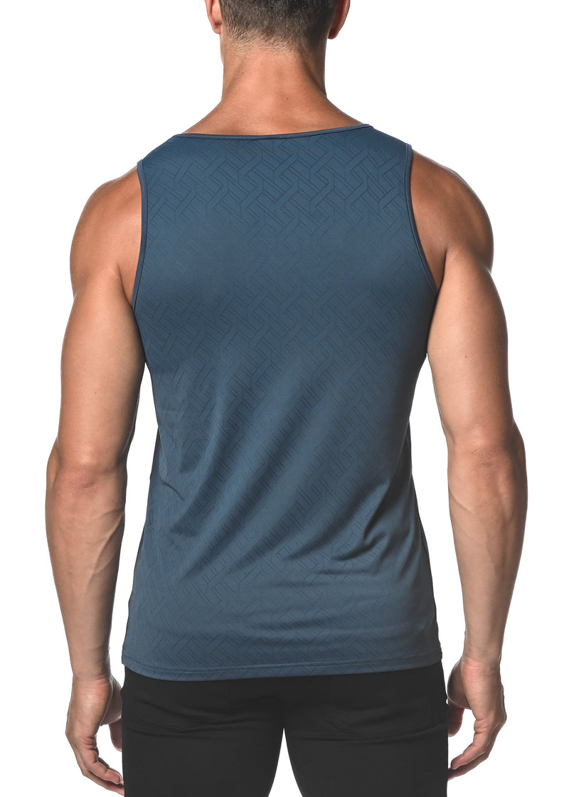 TURQUOISE ANGLES TEXTURED MESH STRETCH PERFORMANCE TANK TOP  ST-274