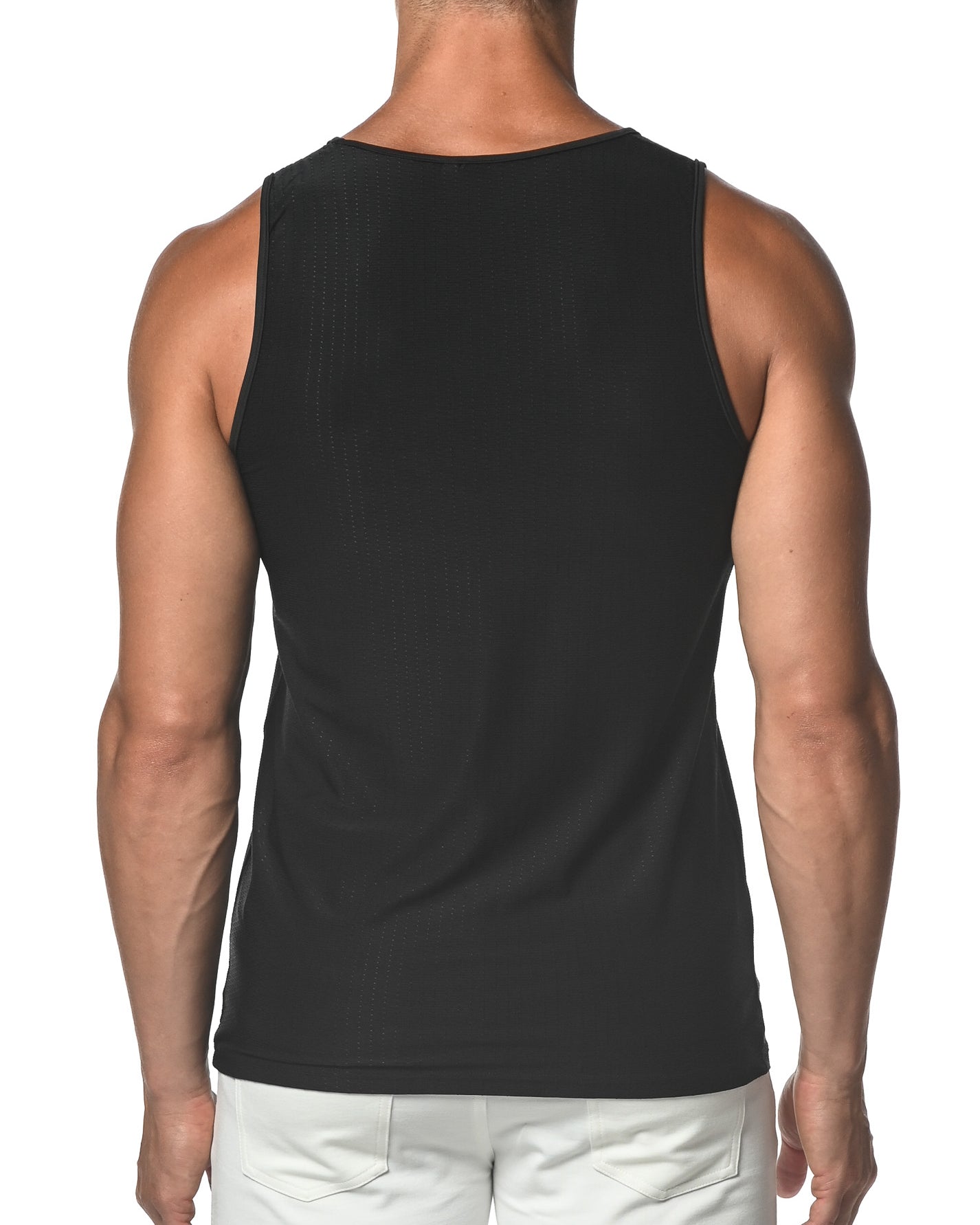 BLACK TECHNO MESH STRETCH PERFORMANCE TANK TOP  ST-275