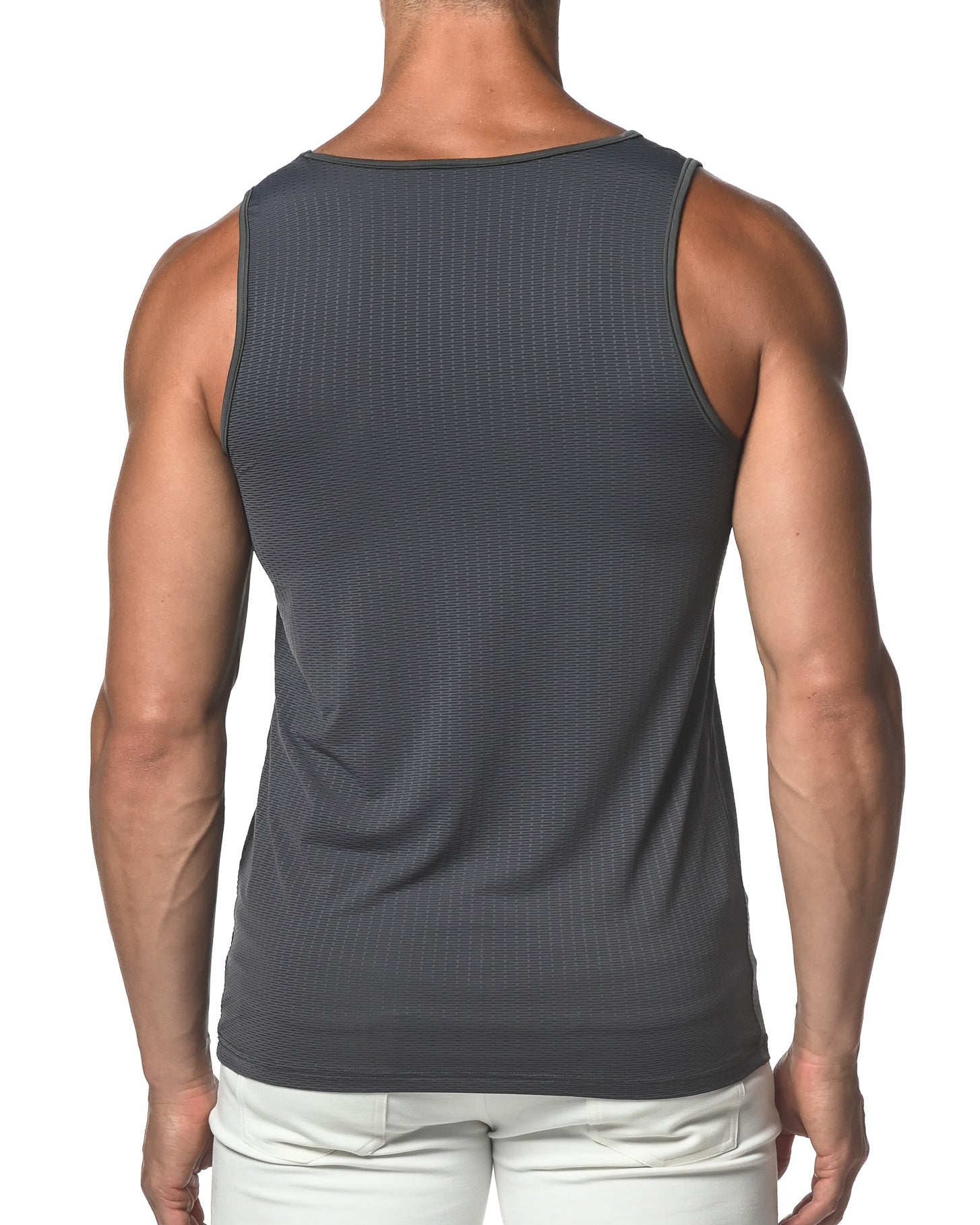 GREY TECHNO MESH STRETCH PERFORMANCE TANK TOP  ST-275