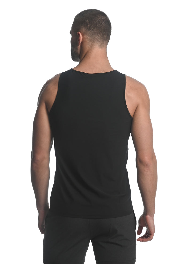 BLACK TEXTURED STRETCH MESH PERFORMANCE SINGLET ST-279