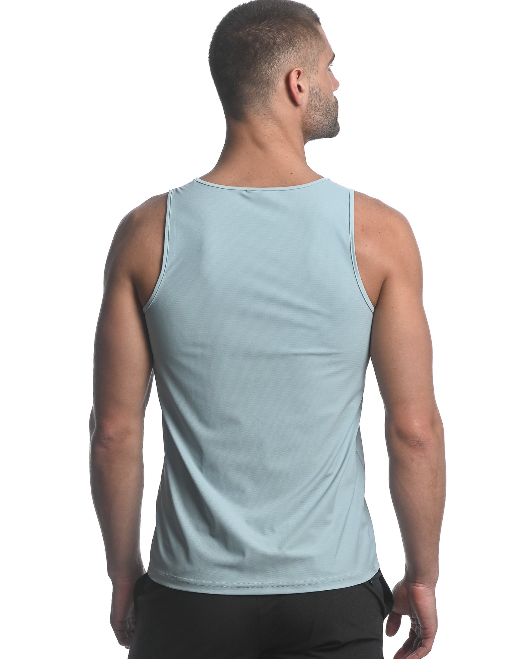 BLUE HAZE TEXTURED STRETCH MESH PERFORMANCE SINGLET ST-279