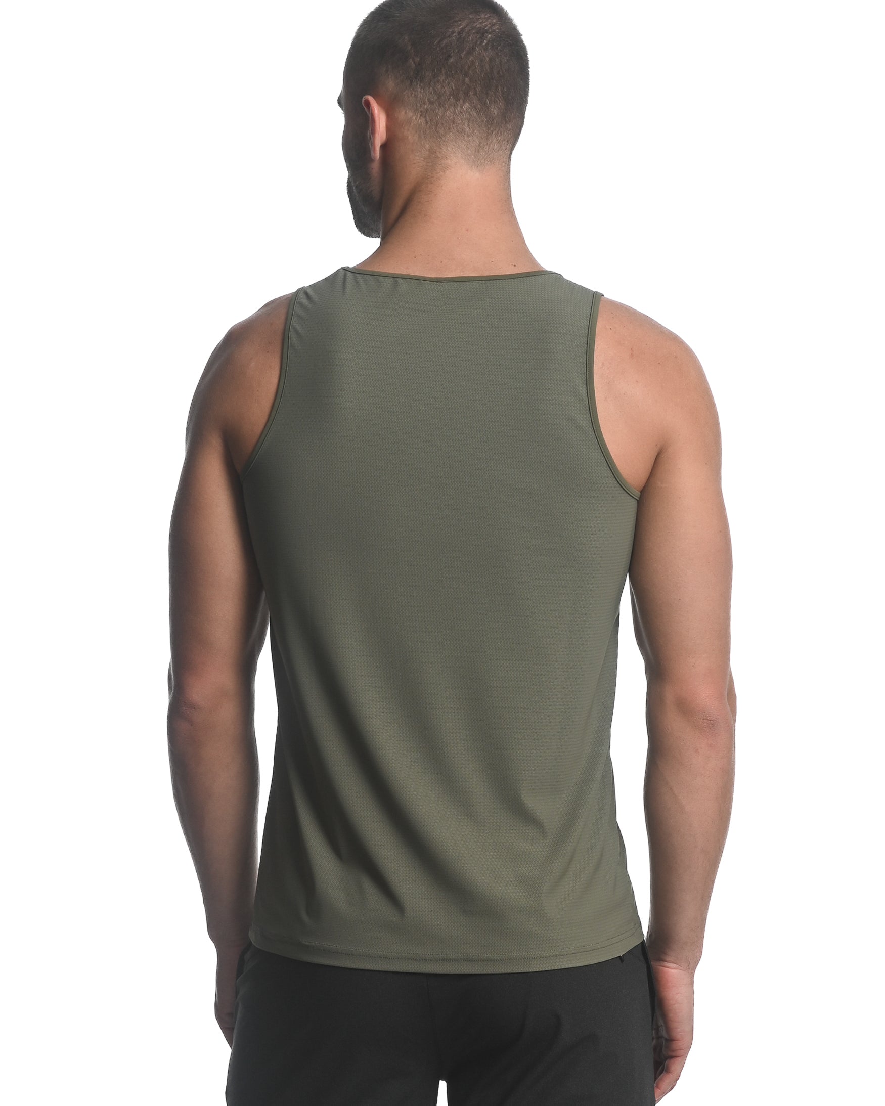 OLIVE TEXTURED STRETCH MESH PERFORMANCE SINGLET ST-279