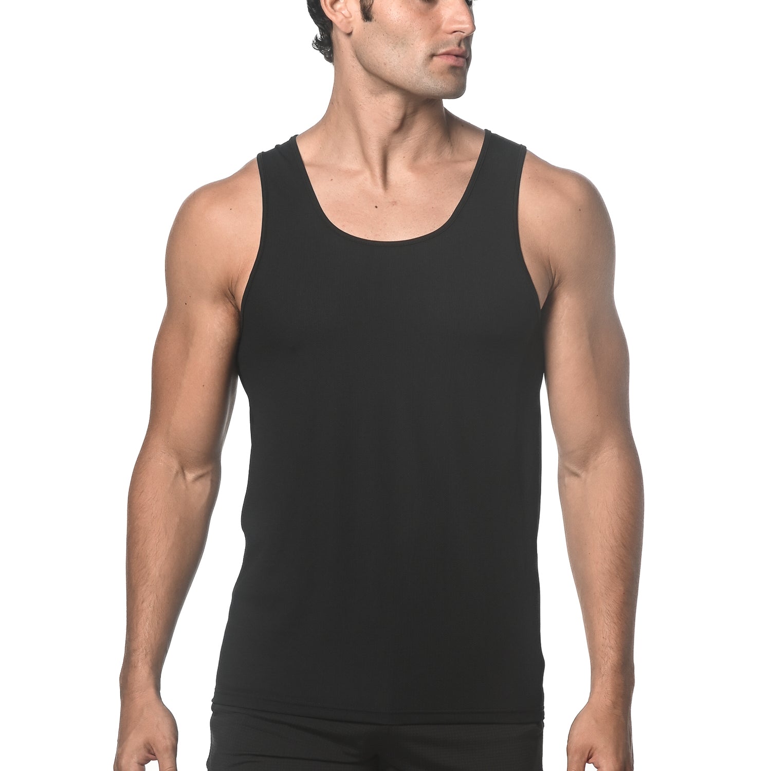 BLACK TEXTURED STRETCH MESH PERFORMANCE SINGLET ST-280