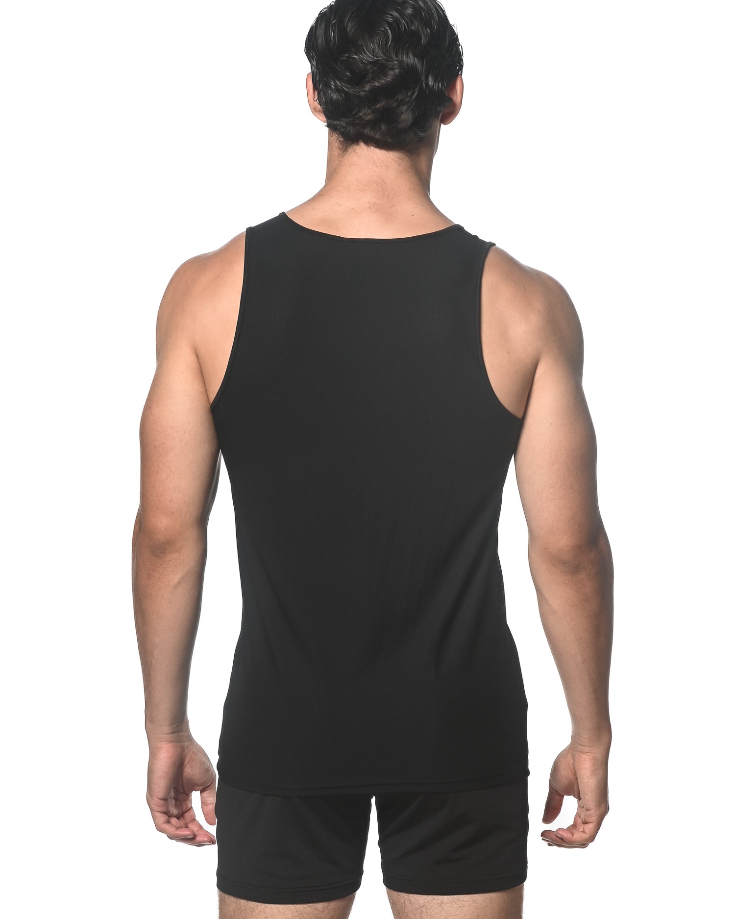 BLACK TEXTURED STRETCH MESH PERFORMANCE SINGLET ST-280