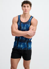 BLUE/NAVY ABSTRACT PRINTED STRETCH MESH PERFORMANCE TANK ST-296
