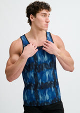 BLUE/NAVY ABSTRACT PRINTED STRETCH MESH PERFORMANCE TANK ST-296