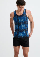 BLUE/NAVY ABSTRACT PRINTED STRETCH MESH PERFORMANCE TANK ST-296