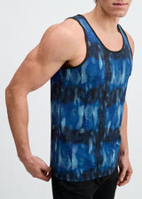 BLUE/NAVY ABSTRACT PRINTED STRETCH MESH PERFORMANCE TANK ST-296