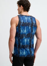 BLUE/NAVY ABSTRACT PRINTED STRETCH MESH PERFORMANCE TANK ST-296