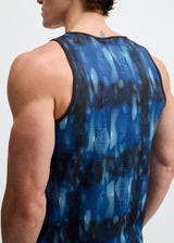 BLUE/NAVY ABSTRACT PRINTED STRETCH MESH PERFORMANCE TANK ST-296