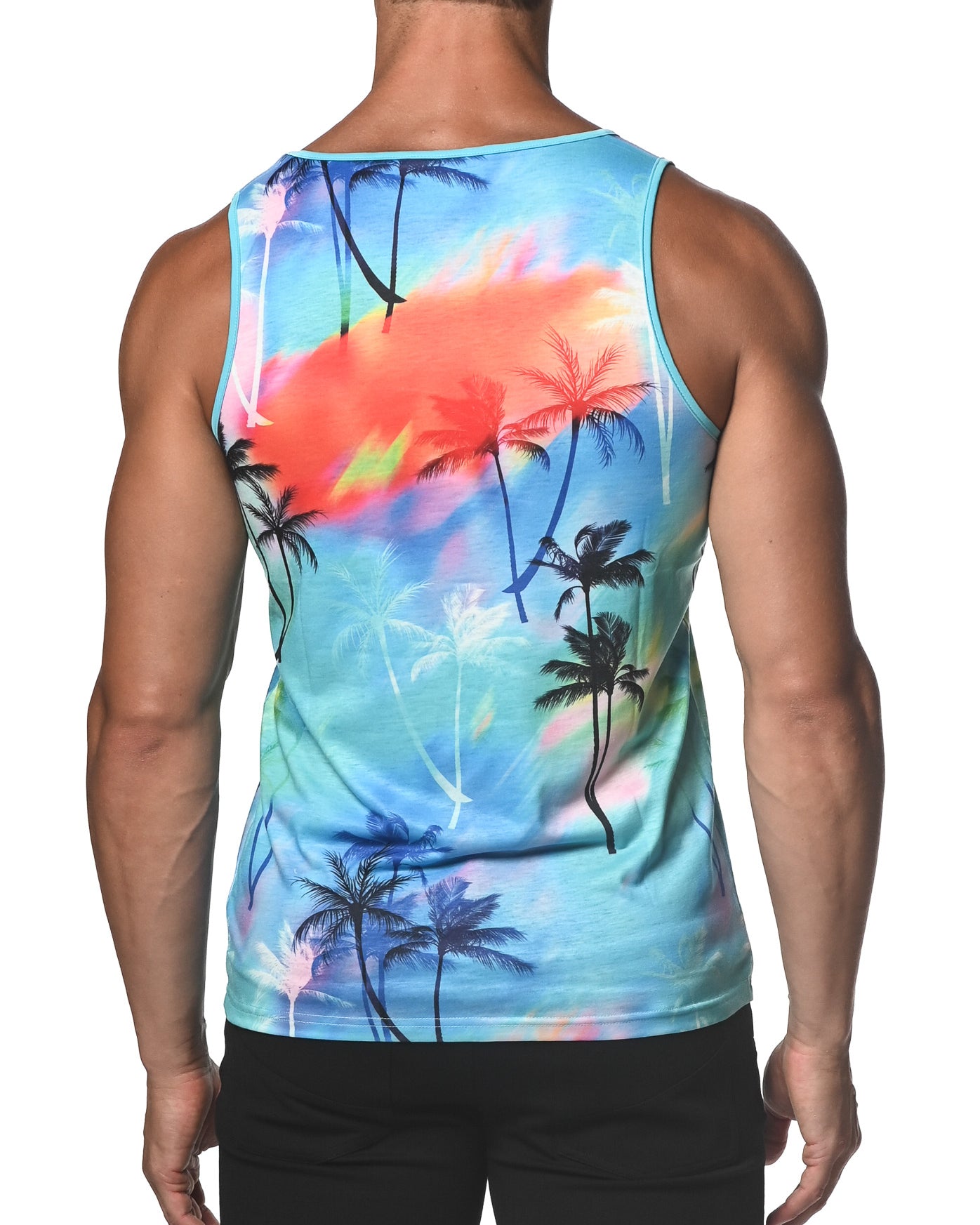 AZURE PALMS PRINTED STRETCH JERSEY KNIT TANK TOP  ST-471