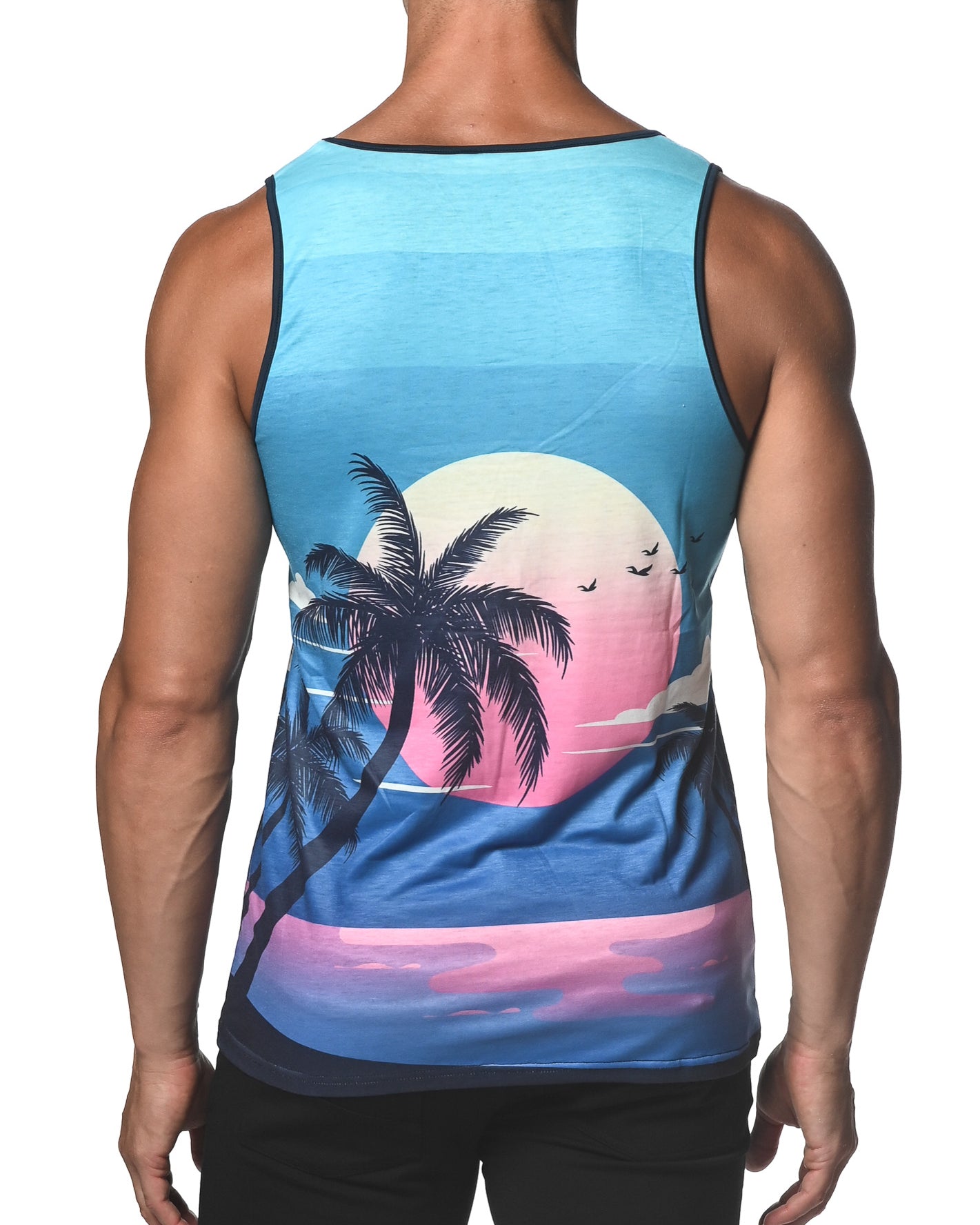 TEAL PALM BEACH PRINTED STRETCH JERSEY KNIT TANK TOP  ST-473