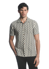 BLACK/ WHITE CHECKERS OPEN KNIT GOSSAMER SHORT SLEEVE SHIRT ST-48031