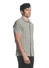 BLACK/ WHITE CHECKERS OPEN KNIT GOSSAMER SHORT SLEEVE SHIRT ST-48031