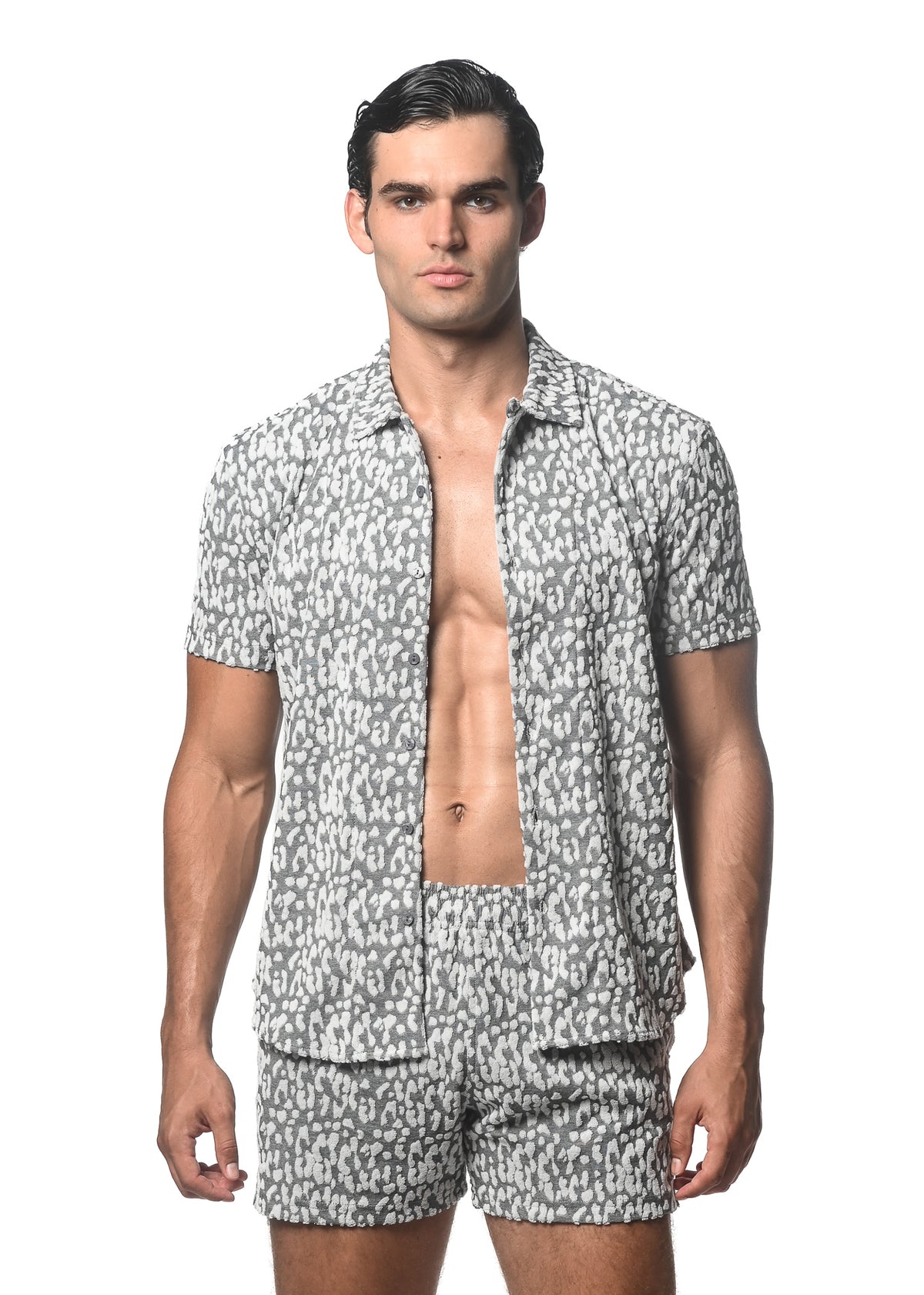 GREY PEBBLES EMBOSSED LOOP TERRY KNIT SHORT SLEEVE SHIRT ST-48050