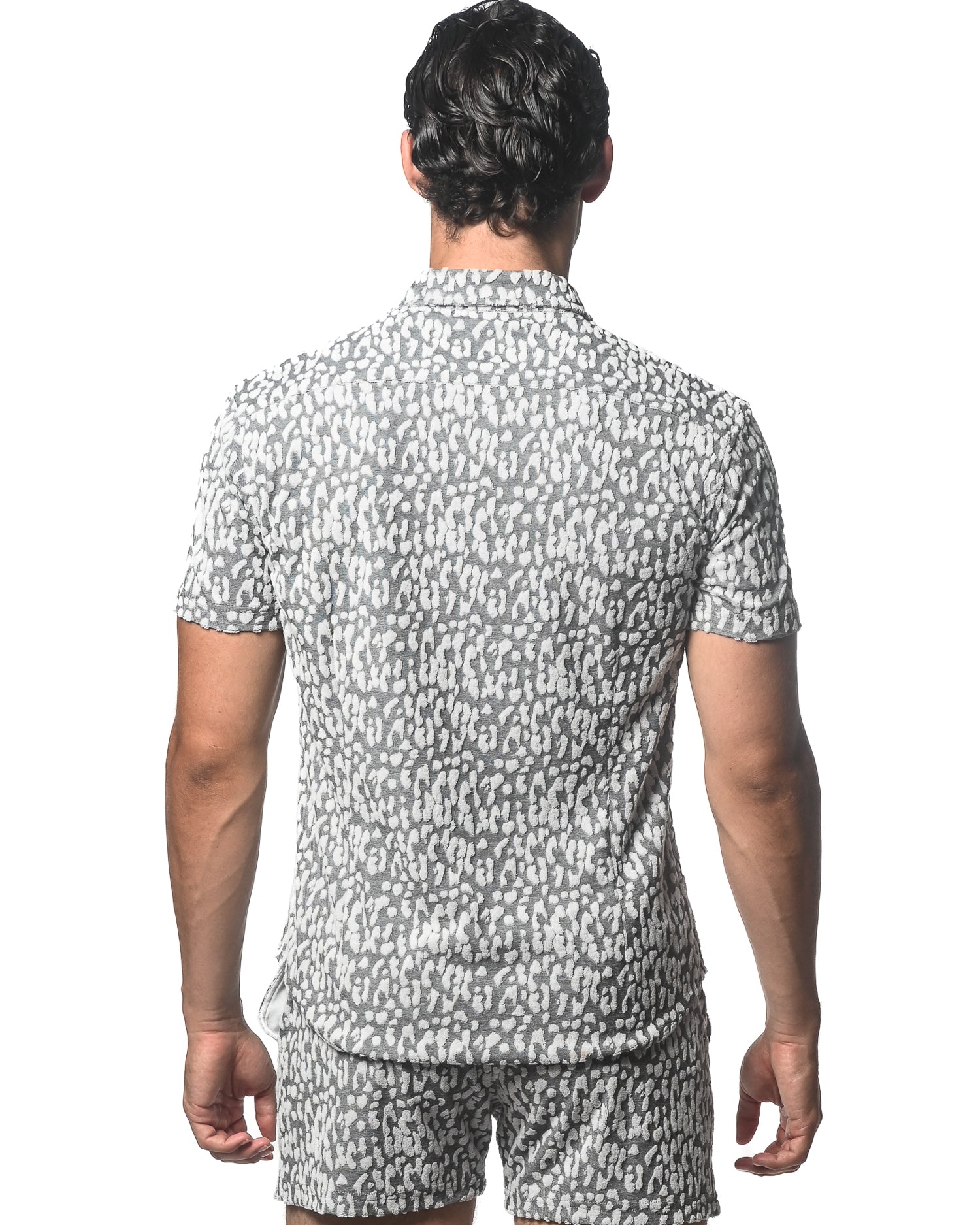 GREY PEBBLES EMBOSSED LOOP TERRY KNIT SHORT SLEEVE SHIRT ST-48050