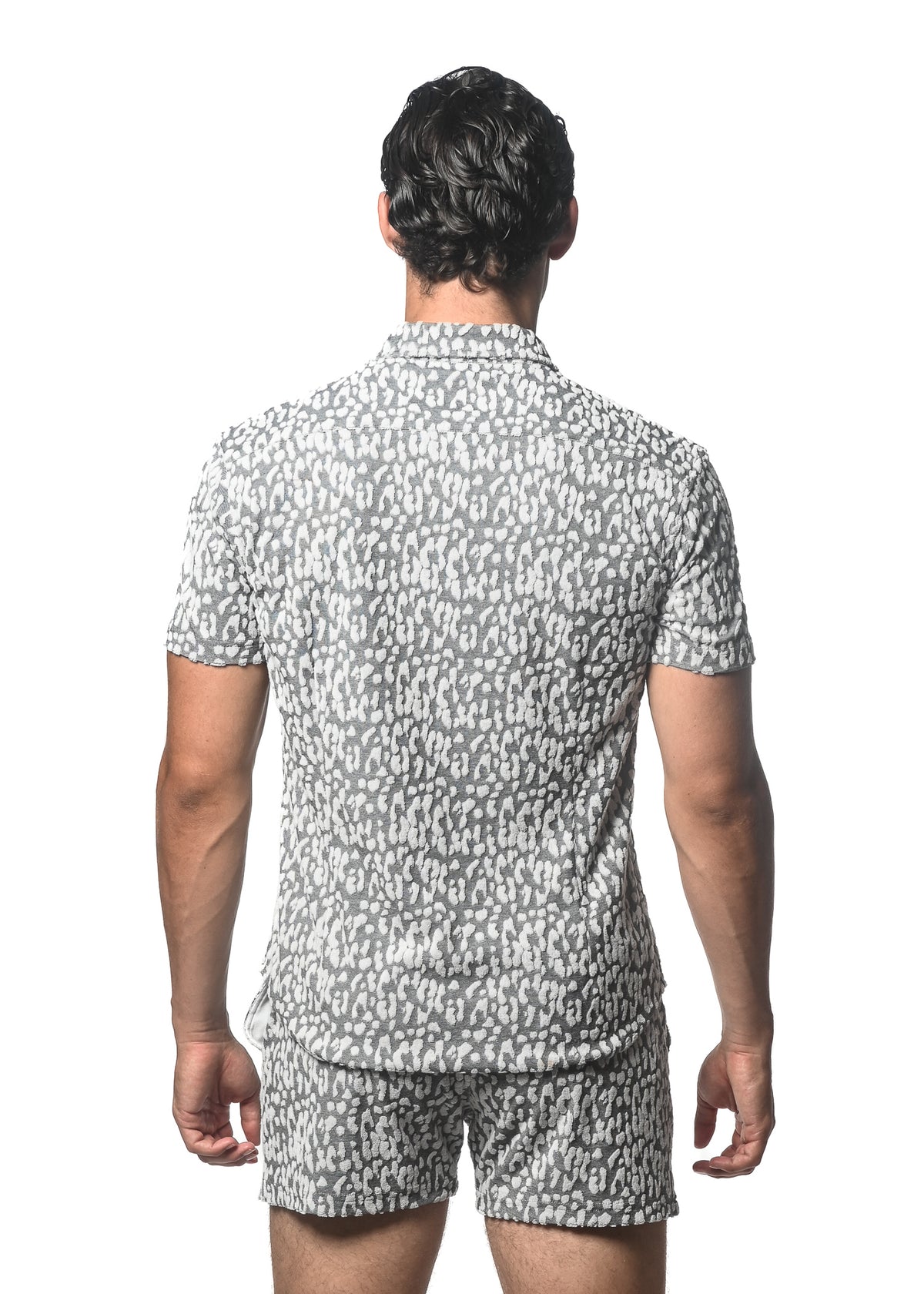 GREY PEBBLES EMBOSSED LOOP TERRY KNIT SHORT SLEEVE SHIRT ST-48050