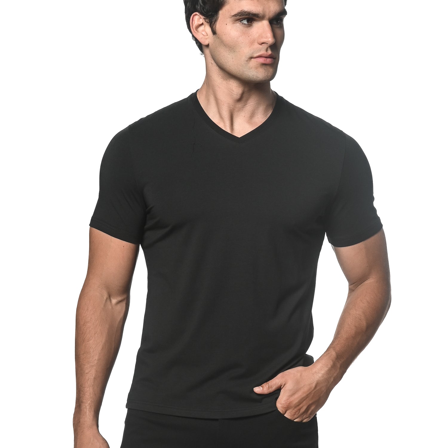 BLACK V-NECK SHORT SLEEVE JERSEY T-SHIRT ST-75