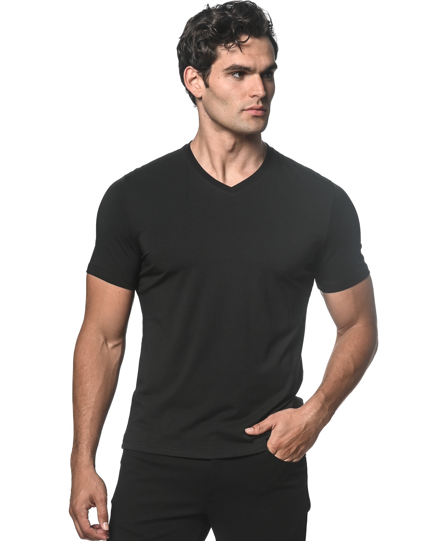 BLACK V-NECK SHORT SLEEVE JERSEY T-SHIRT ST-75