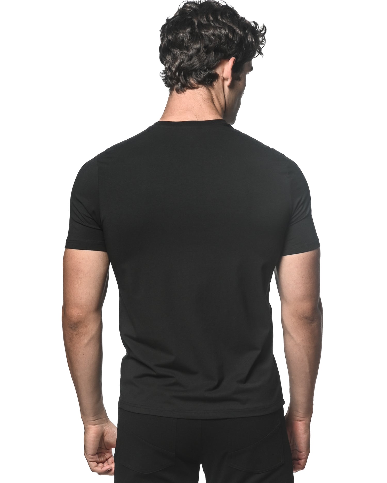 BLACK V-NECK SHORT SLEEVE JERSEY T-SHIRT ST-75