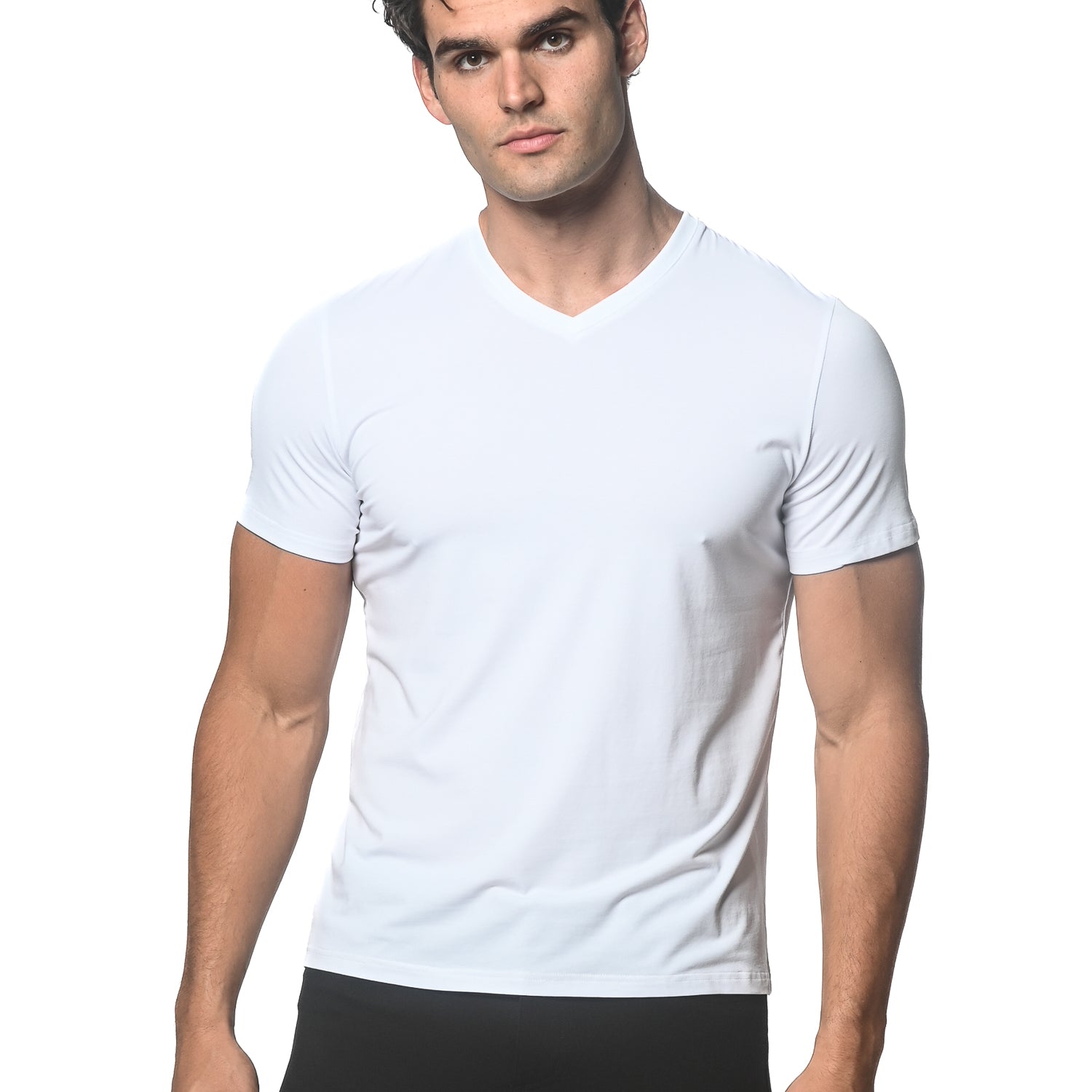 WHITE V-NECK SHORT SLEEVE JERSEY T-SHIRT ST-75
